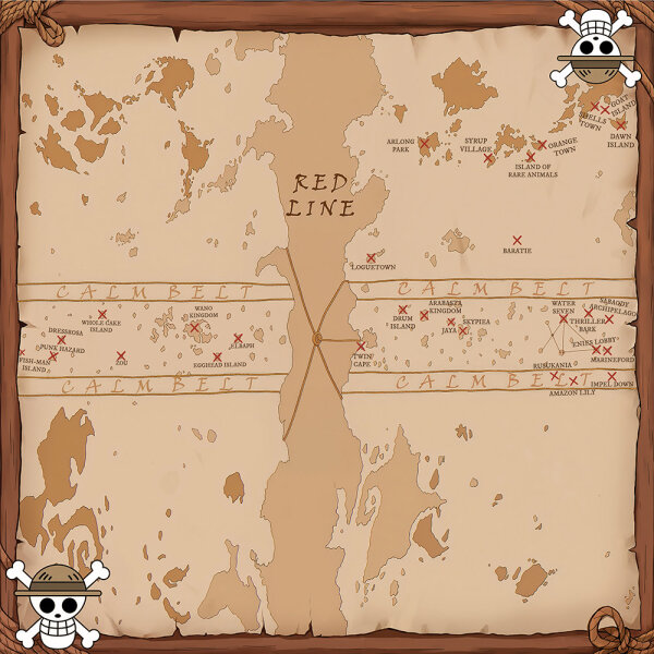 2-Player Cloth/Rubber Mat - One Piece Grand Line World Map (60 x 60 cm)