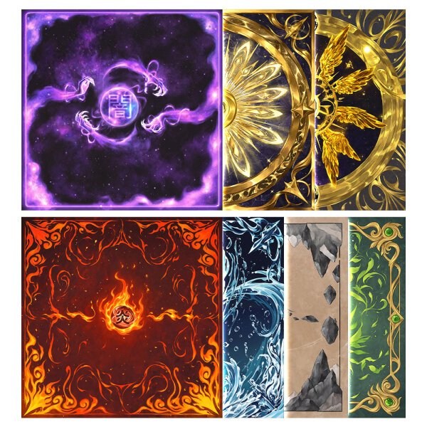 2-Player Cloth/Rubber Mat Bundle - 7x Mats Total - YGO Elements / Attributes (60 x 60 cm)