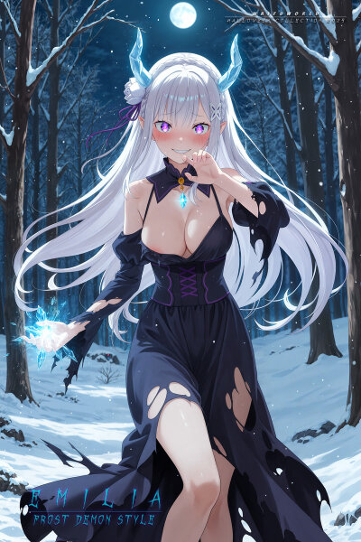 Premium Wall Scroll Poster - Re: Zero - Emilia (Frost Demon Style) (90 x 60 cm)